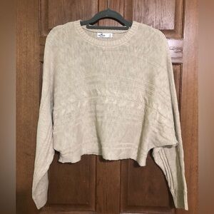 NWOT Hollister Tan cropped crewneck small knit sweater